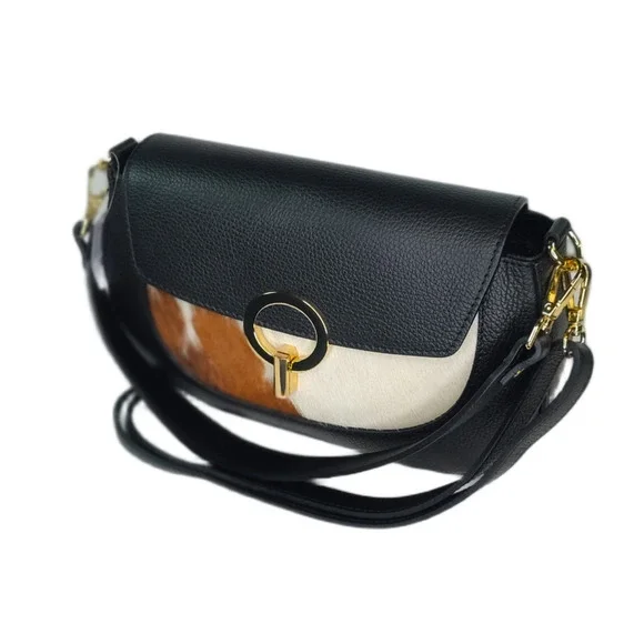 Charlie Leather Adeluccina Black Leather & Fur SM/Med Shoulder Bag/Crossbody-NWT - Picture 1 of 13